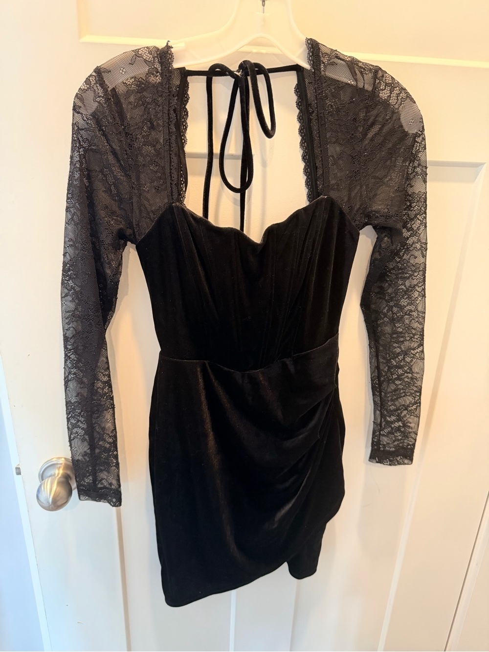 Windsor Small Black Velvet Lace Sleeve Bodycon Mini Dress Open Back Party